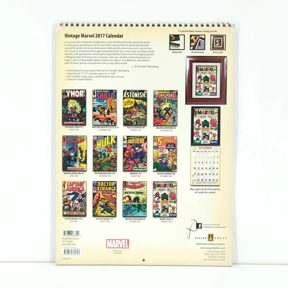 MARVEL Vintage 2017 Calendar Classic Covers Comics 11 x 14 Frame Ready Cover NEW